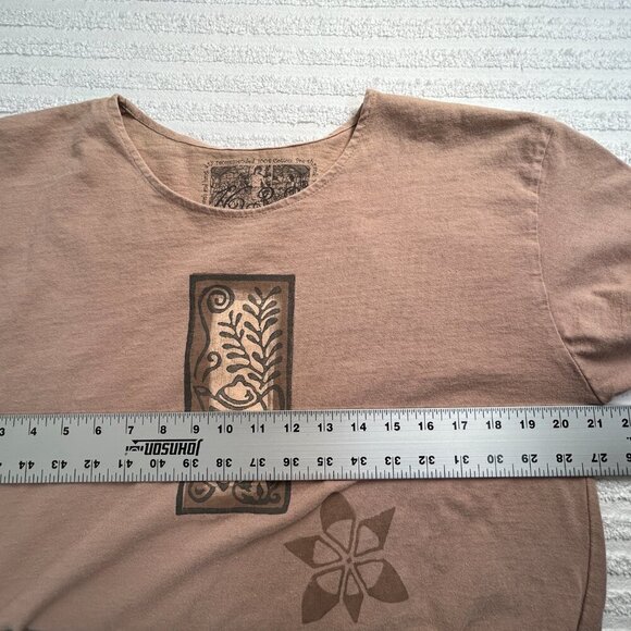 Becky’s 1633 Hand Printed Pre-Shrunk Cotton Art To Wear Top Medium Split Brown - Picture 6 of 8
